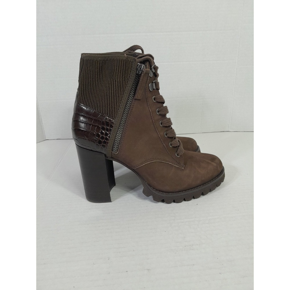 Gibson Latimer Felisa Dark Brown Cow Suede Leather Combat Heeled Boot 7 M - Picture 2 of 7